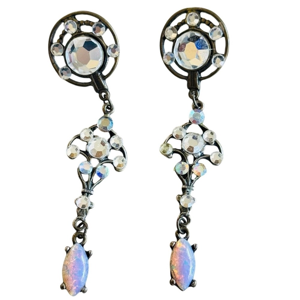 VTG Austrian Crystal Earrings Jeweled sparkly Dangle pierced Colorful ornate 80s